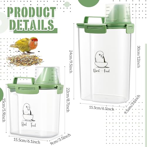 Ripeng 2 Pcs Bird Seed Storage Container, Food Container with Measuring Cup - size: 1.5 L,1.5 L