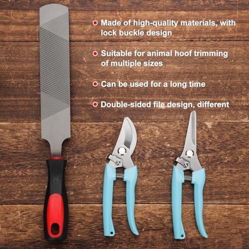 PEUTIER 3pcs Goat Hoof Trimmers and File, Nail Clippers for Goats Hoof Nippers Curved/Straight Head Sheep Hoof Trimming Shears Hoof Rasp Horseshoe File for Goat Sheep Lamb Pig Animal Hooves (Blue)