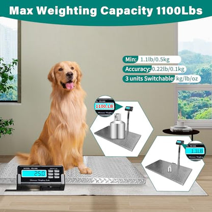 1100lb Livestock Scale, Ideal for Large Dog, Small Medium Livestock | 0.22lb Accuracy, Non-Slip 40"x20" Large Platform, With Stand Rod, Ideal for Home Farm Warehouse factory Postal & shipping - style: 1100 lbs