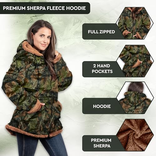TrailCrest Women's Plush Sherpa Lined Hooded Plaid Zip-Up Jacket - color: Camo, size: Small