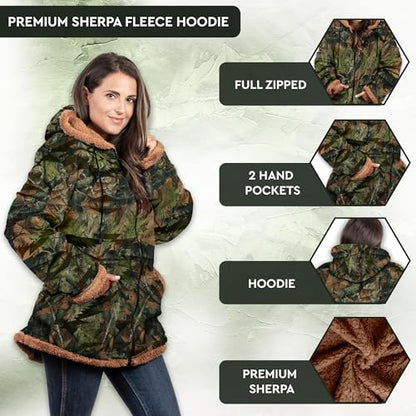 TrailCrest Women's Plush Sherpa Lined Hooded Plaid Zip-Up Jacket - color: Camo, size: Medium