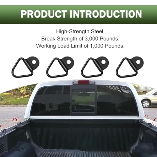 4 PCS Truck Bed Cargo Tie Down Anchors Rings, Heavy Duty V Rings Bolts Forged Lashing Ring, 1000 lbs Capacity Trailer Anchors Hooks, Universal for Trailers, Trucks, Cargo Tie Downs (Black)