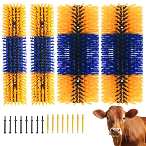 4PCS Livestock Scratching Brush Goat Scratching Tool Post Massage Grooming Brush with 8 Screws for Animals Back Scratcher Itch Brushes for Cattle, Sheep, Horses, Pigs,Cow(4, Yellow) - color: Yellow