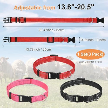 M METERXITY 3-Pack Reflective Goat Collars with Bells, 13.8"-20.5" Polyester Adjustable Pet Collar with Anti-Lost Grazing Copper Bell for Small Farm Animal/Sheep/Cow [Black, Rose Red, Red] - color: Black, Rose Red, Red
