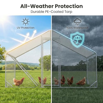 CHIKENCOOP 9.8 x 6.5 x 6.5 ft Metal Chicken Coop, Chicken Run with Cover - size: 118.0"L x 80.0"W x 80.0"H