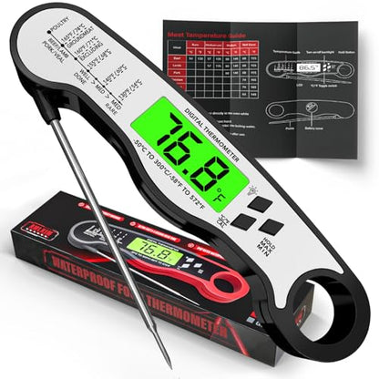AWLKIM Meat Thermometer Digital, Instant Read Food Thermometer, Black | Waterproof cooking thermometer with doneness chart, backlight, F/C switch for BBQ, candy, oil - color: Black