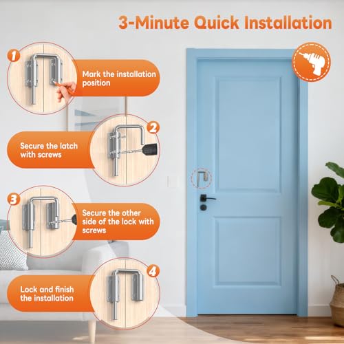 Upgraded Sliding Door Loop Lock, Gate Latches, Silver-2PCS - color: Silver-2PCS