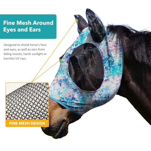 Harrison Howard Super Comfort Stretchy Fly Mask Large Eye Space with UV Protection Soft on Skin with Breathability Pastel Mix XL Extra Full Size - color: Pastel Mix, size: Extra Full Size