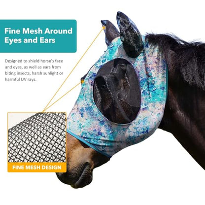 Harrison Howard Super Comfort Stretchy Fly Mask Large Eye Space with UV Protection Soft on Skin with Breathability Pastel Mix XL Extra Full Size - color: Pastel Mix, size: Extra Full Size