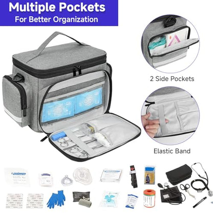 LEFOR·Z Small Medical Bag,First Aid Bag Empty,Home Health Nurse Bag with Detachable Divider,Medical Supplies Storage Tote for Nursing Student,Therapist,Doctors,Grey(11.75 x 7.6 x 8 inch) - style: Gray-small