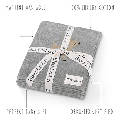 Knit Baby Swaddle Blanket - 100% Cotton Soft Cozy Receiving Swaddling Crib Stroller Quilt Blanket for Shower Gift Registry for Newborns, Infants, Toddlers, Unisex (Deer - Grey) - color: 12 - Deer - Grey