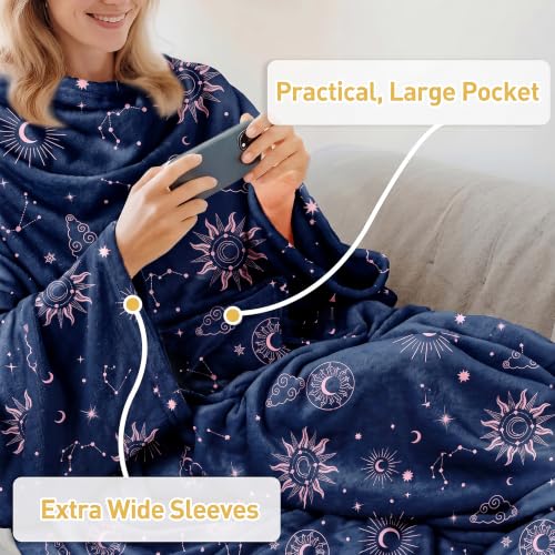 Catalonia Wearable Blanket with Sleeves & Foot Pocket for Adults - color: Astrology Navy, size: Fleece