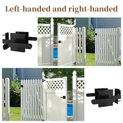 Double Sided Gate Latch Aluminum, Heavy Duty Black Fence Gate Latch with Handles, Rust Proof Surface Mount Lock for Left Right Inswing Wooden Gates, Backyard Garden Shed (Right)