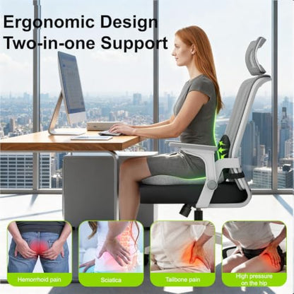 Seat Cushion, Seat Cushions for Office Chair, Ergonomic Coccyx Cushion, Breathable Non-Slip Memory Foam Pad for Long Sitting, Gaming Chair & Car Seat - color: Dark + Light Gray