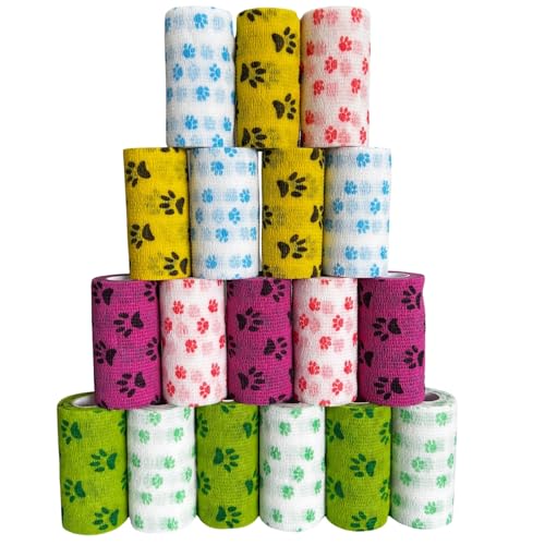 4 Inch Vet Wrap for Large Dogs, 18 Rolls Dog Leg & Paw Wound Care | Bandage Wrap, Minor Wounds, Hotspots, Broken Nails, Gauze Pads & Licking Protection