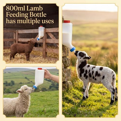 2PCS 800ml Lamb Feeding Bottle with 4 Silicone Nipples Thickened Down Livestock Milk Bottle with Measurement Mark Reusable Goat Nursing Bottles for Sheep Goat Lamb Fawns Nigerian Dwarf Doeling Dog
