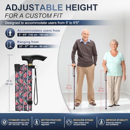 supregear Folding Cane, 5-Level Adjustable Height Walking Stick Lightweight Collapsible Portable Travel Cane with Wrist Strap and T Handle for Elderly Disabled Men Women - color: Scarlet Red
