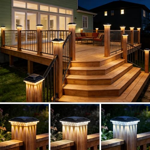 Solar Post Cap Lights for 4x4 Vinyl/ 3.5x3.5 Wood Posts, 12 Pack - size: 12 Pack