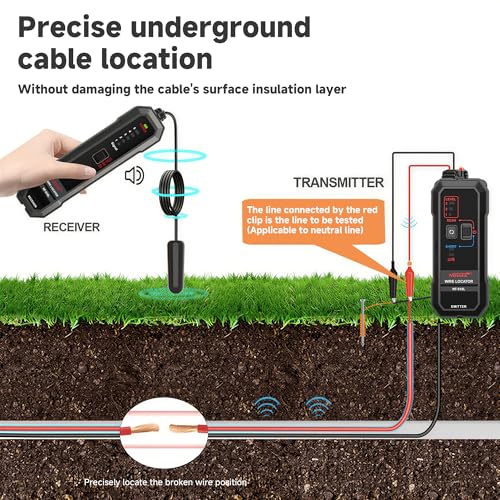 NOYAFA Underground Wire Locator - Cable & Wire Tracer for Buried, Wall & Hidden Wires, Pet Fence, Electrical & Irrigation, LED Flashlight, Rechargeable Battery, NF-818L