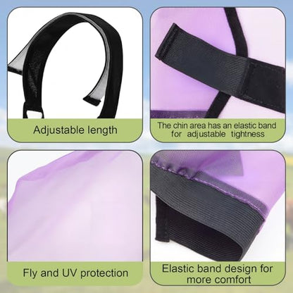 Abbylike 2 Pcs Cattle Livestock Fly Mask Adjustable Mesh Cow Mask with Elastic Chin Strap, Breathable Mesh Padded Large Spacing Forelock Opening Design Adjustable Fit for Cattle (Purple) - color: Purple