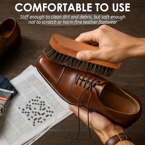 TAKAVU Shoe Brush 100% Genuine Horse Hair, Won't Scratch Leather (2pcs) - size: 2pcs