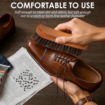 TAKAVU Shoe Brush 100% Genuine Horse Hair, Won't Scratch Leather (2pcs) - size: 2pcs