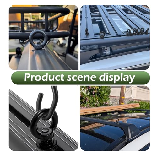 4PCS T Track Mount Tie Down Anchor for Roof Rack, M8 Sturdy Stainless Steel T Slot Bolt Tie Down Rings Anchoring Kit, Use for Holding Bungee Cord, Ropes (Black)