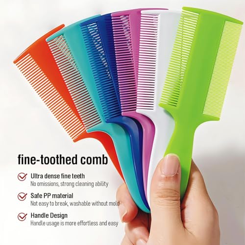 Plastic Double Sided Fine Tooth Lice Comb with Handle, Dandruff,Lice,Pet Flea Comb for Babies Adults Pets Dogs Cats etc(6 Colors)