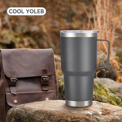 30 oz Stainless Steel Tumblers Bulk with Handle and Lid, 4 Pack - color: Gray