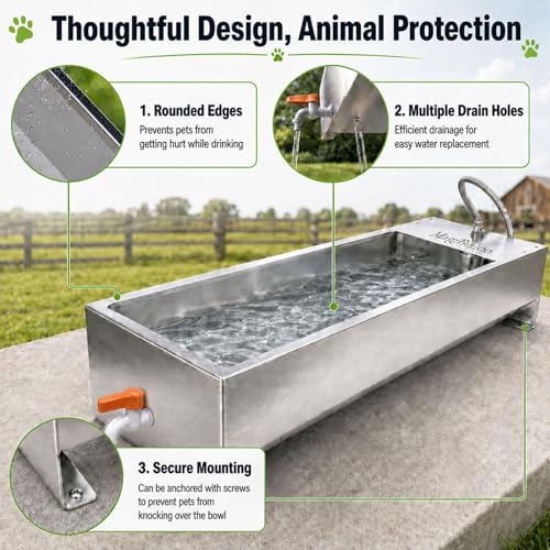 Automatic Livestock Water Trough, 54L Stainless Steel Animal Waterer with Float Valve Kit, Large Outdoor Auto Fill Water Dispenser for Horses Cattle Goats Pigs Hogs and Dogs