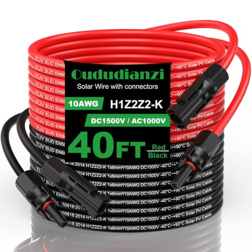 Oududianzi Tinned Copper Solar Wire 10AWG Solar Panel Extension Cable 40FT - size: 40FT-10AWG