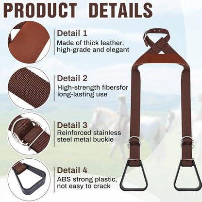 Simgoing Kids Western Stirrups Adjustable Nylon Straps Equestrian Safety Stirrups for Youth Riding Accessories, Height Below 140 cm - color: Brown