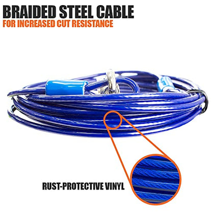 BV Dog Tie Out Cable 25 Feet - Heavy Duty Dog Lead Up to 60 Pounds - Reflective & Rust-Free with Quick Release Swivel Clips & 360° Rotating Clasp - Tangle-Free Dogs Runner for Yard (Blue, Single) - color: 60lbs/ 25ft/ Blue, style: Single