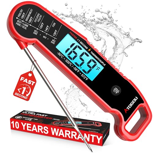 Atogou Professional Meat Thermometer Digital, <1 Sec Instant Read, Red - color: Red