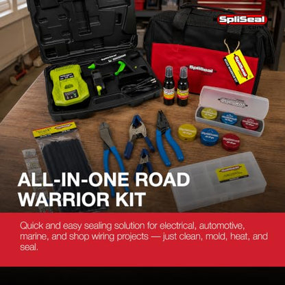Road Warrior Kit - 6 AWG Connector Molds, 120W Cordless Glue Gun, 50 Sealant Sticks, Mold Release & Wire Cleaner - Professional-Grade Automotive, Marine & Electrical Splice Sealing Kit - style: Road Warrior Kit
