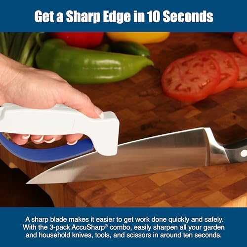 AccuSharp Multi-Pack Hand-Held Carbide Blade Sharpener, Knife, Garden Tool and Scissor Sharpener, Restores, Repairs & Hones Blades & Edges, 3-Pack - color: White & Yellow & White