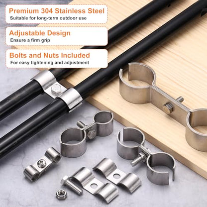 HARFINGTON 2pcs Chain Link Fence Panel Clamps 5/8" Stainless Steel Dog Kennel Clamps Fence Connector Temporary Dog Cage Hardware Parts with Bolts and Nuts for Round Pipe Panel - size: 5/8"