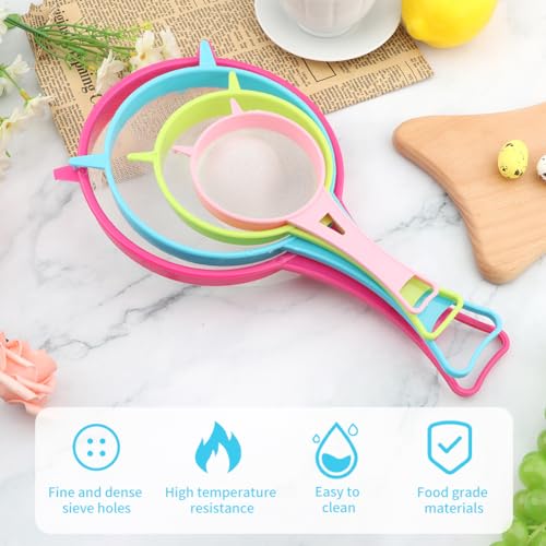 4Pcs Fine Mesh Strainer Set, Solid-Liquid Separator Gadget, Plastic Flour Colander with Non Slip Handles, Kitchen Tools for Yogurt Baking Tea Coffee Juice Pasta(4 Size)