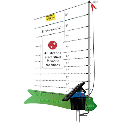 Premier 1 ElectroFence® Plus, Double Spike – Sheep & Goats – 48"H x 100'L | White/black, double spike. For sheep, goats, cattle & guard dogs. Posts every 6.8 ft to reduce sag. Keeps out deer & bears.
