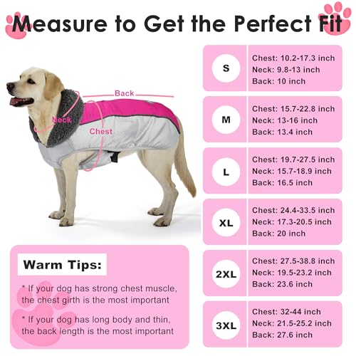 Petglad Dog Coat, Waterproof Ripstop Dog Winter Jacket with Leash Hole, Reflective Adjustable Warm Pet Fleece Snow Sweater for Small Medium Large Dogs - Rosy Red, XL - color: Rosy Red, size: XL