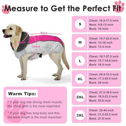 Petglad Dog Coat, Waterproof Ripstop Dog Winter Jacket with Leash Hole, Reflective Adjustable Warm Pet Fleece Snow Sweater for Small Medium Large Dogs - Rosy Red, XL - color: Rosy Red, size: XL