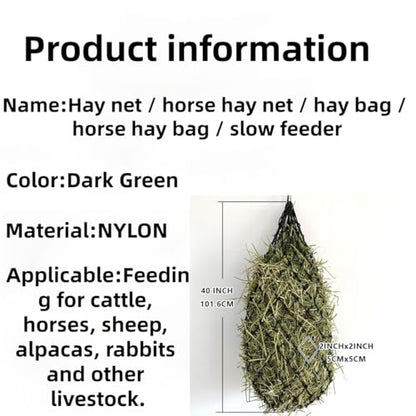 Slow Feed Hay Net 40 Inch for Horses, Cattle & Livestock – Small Hole (1.5"-2") Round Bale Feeder Bag, Reduces Waste & Supports Digestive Health