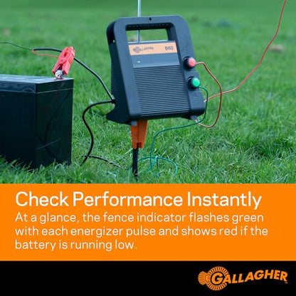 Gallagher B60 Battery Fence Energizer | 0.6 Joule Portable Electric Fence Charger for Livestock & Temporary Fencing | 12V Battery Powered | Powers Up to 15 Miles