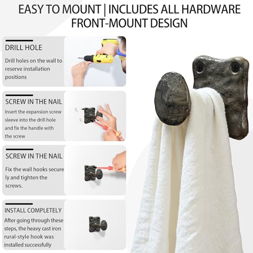 Heavy Duty Cast Iron Railroad Spike Wall Coat Hooks 2Pcs Rustic Farmhouse Hooks for Hanging Towels Hats Bags & Keys | Industrial Decorative Hooks for Entryway Bathroom Bedroom