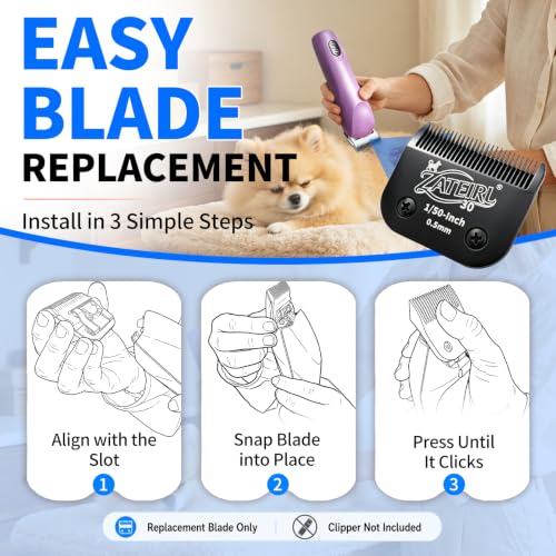 Size 30 Detachable Pet Grooming Clipper Blade with Steel Cutter, 1/50 Inch (0.5 mm) Cut Length, Black, Compatible with Andis, Oster A5, Wahl KM10, 3 Pack - color: Black, size: 30# 0.5mm - 3 Pack