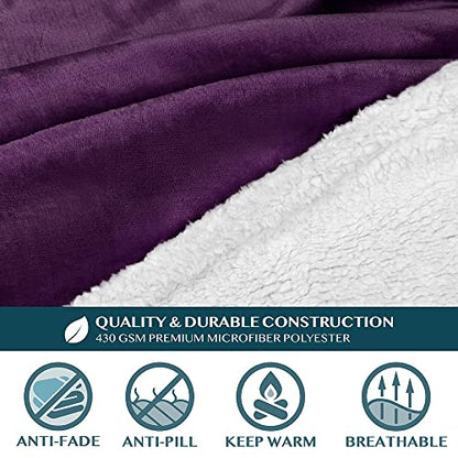 PAVILIA Sherpa Wearable Blanket with Sleeves and Pocket, Plush Thick Cozy Body Blanket Wrap for Adult Women Men, Christmas Gift for Wife Mom, Purple - color: Violet Purple