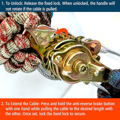 Zipline Tensioning Kit, Come Along Winch 4400lbs with Cable Grip Steel Wire Puller Tools& 2 Hooks, Portable Steel Cable Puller for 3/16" to 1/2" Cable, Cable Winch Puller - color: 2 Ton