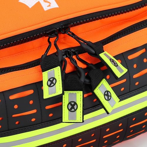 Lightning X Medium First Responder EMT Bag | LXMB25 | w/Reflective, Shoulder Strap & Zippered Compartments for First Aid + Trauma Supplies - Orange - color: Orange
