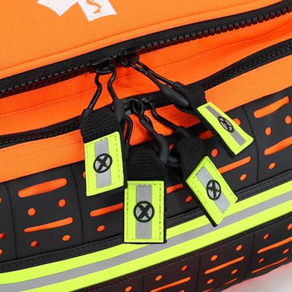 Lightning X Medium First Responder EMT Bag | LXMB25 | w/Reflective, Shoulder Strap & Zippered Compartments for First Aid + Trauma Supplies - Orange - color: Orange