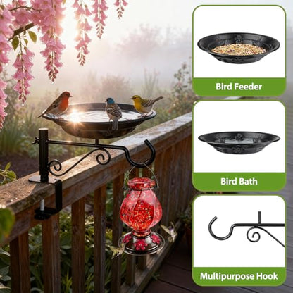 Balcony Bird Feeder, Bird Bath with Plant Hook for Outdoors, Black - style: 1 Tray with Hook